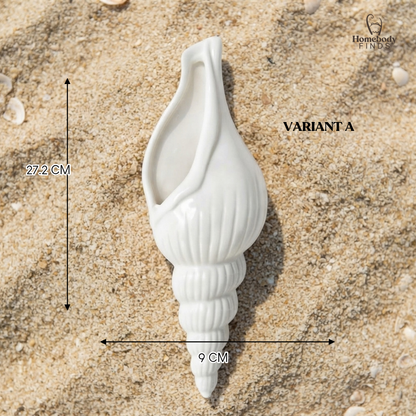 White Ceramic Shell Wall Vase, Conch Hanging Flower Holder, Coastal Home Decor