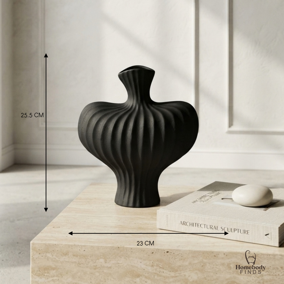 Sculptural Ribbed Vase, Black or White Modern Vase