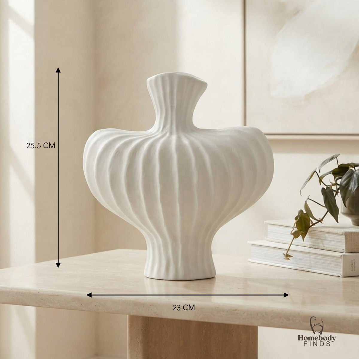 Sculptural Ribbed Vase, Black or White Modern Vase