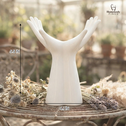 White Hand-Shaped Ceramic Vase, Sculptural Flower Vase, Modern Tabletop Decor