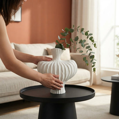 Sculptural Ribbed Vase, Black or White Modern Vase