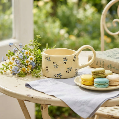 Whimsical Floral Ceramic Mug, Korean Style Coffee Cup, Garden Tea Mug