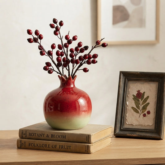 Red Pomegranate Ceramic Vase