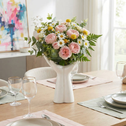 White Hand-Shaped Ceramic Vase, Sculptural Flower Vase, Modern Tabletop Decor