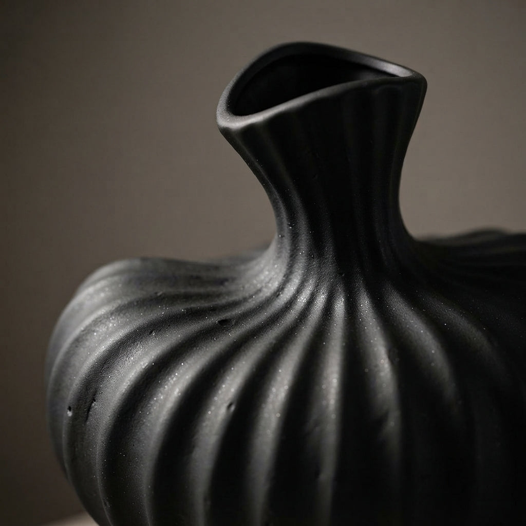 Sculptural Ribbed Vase, Black or White Modern Vase