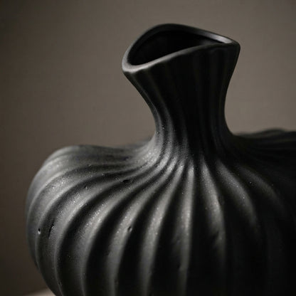 Sculptural Ribbed Vase, Black or White Modern Vase